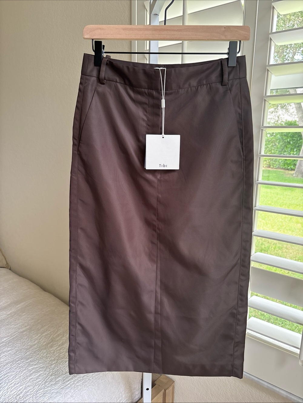 NWT Tibi Eco Nylon Midi Trouser Skirt Brown Size 00 - Picture 5 of 16